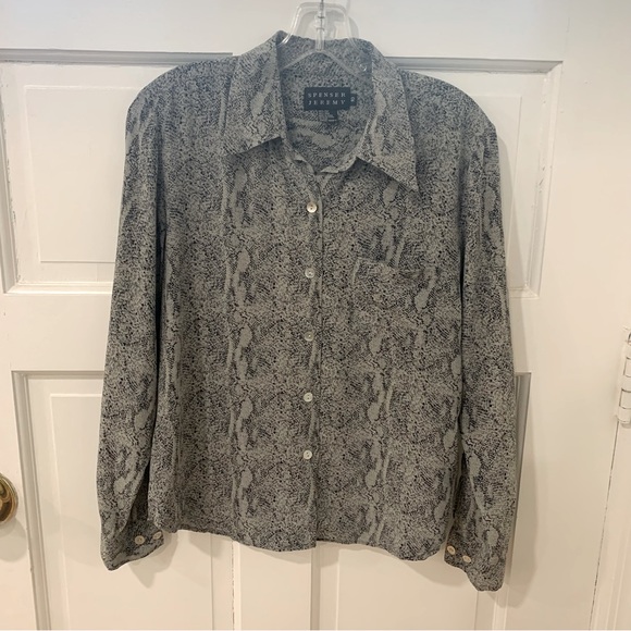 Spenser Jeremy Vintage Y2K Silk Snakeskin Button Up Blouse Size 10 - Picture 1 of 10